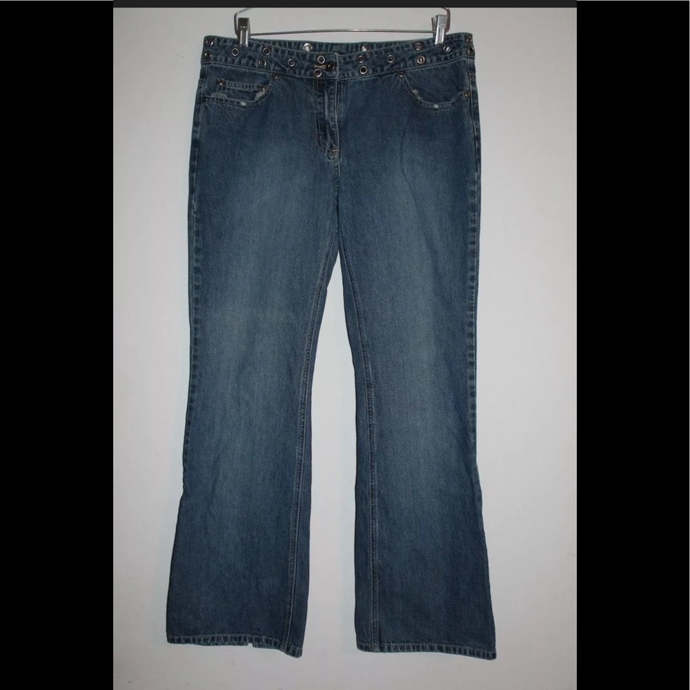 Y2k lace up jeans with studded type belt
